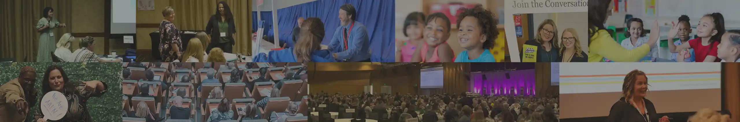 A collage of images of job fairs and workplace development for educators