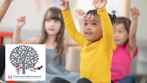 Image of preschool kids with words Preschool Improvement overlaying the picture
