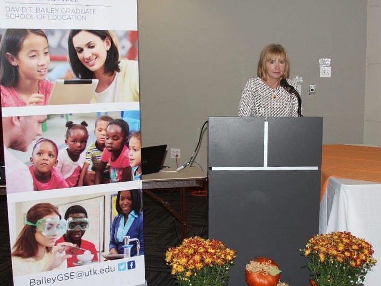 Dr. Sherry Bell at Podium 2018 Recognition Ceremony