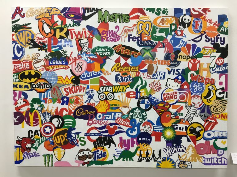 Sarah's artwork with brand labels