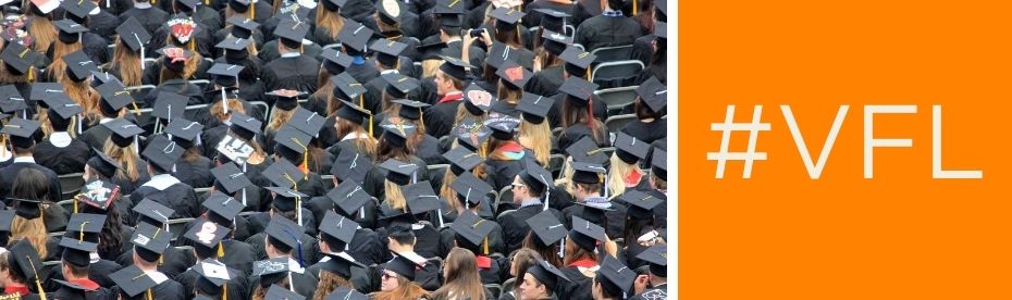 Students in cap and gown vol for life