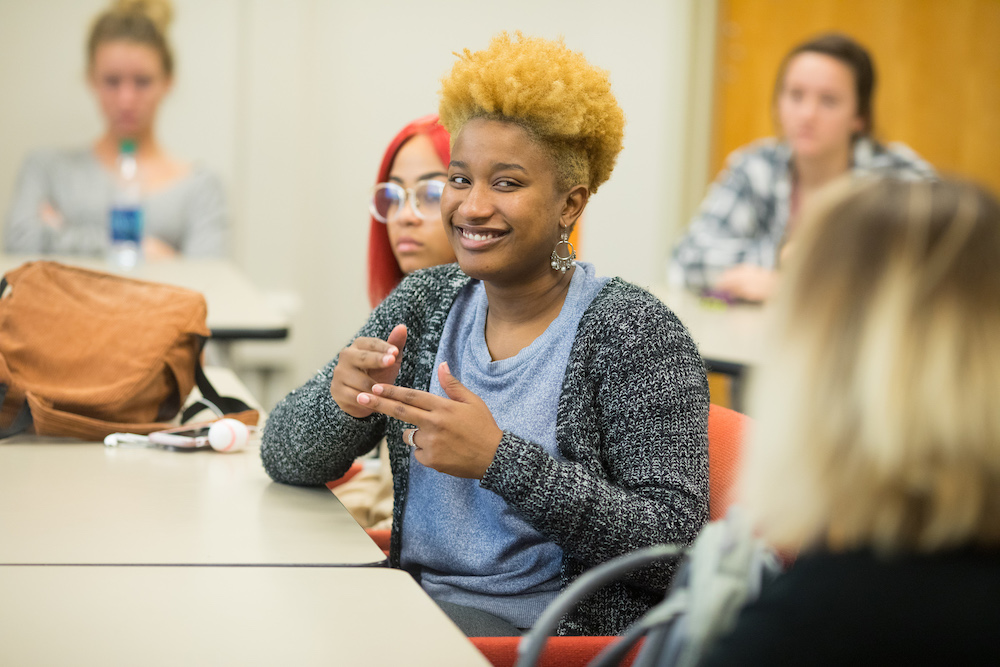 Jazmine Colbert, a student in Deaf Education. Bailey Education Complex for the Theory and Practice in Teacher Education department. Photo by Steven Bridges.